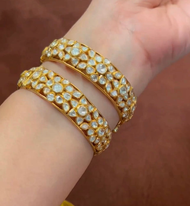 925 Silver Vermuriya Polki Bangle Set - Amrrutam