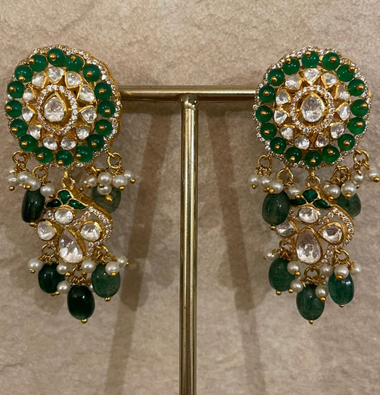 925 Silver Namasya Green Polki Earrings - Amrrutam
