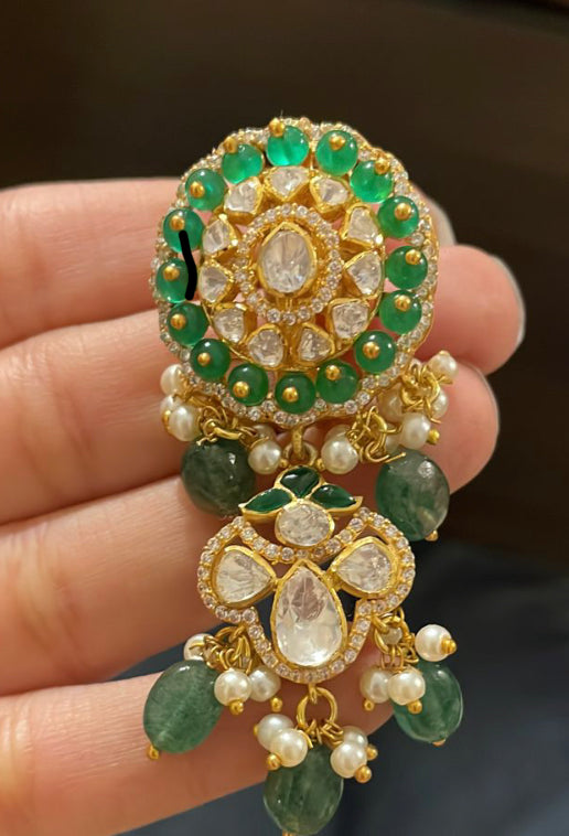 925 Silver Namasya Green Polki Earrings - Amrrutam