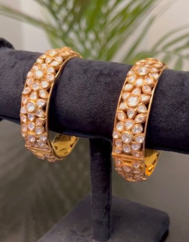 925 Silver Vermuriya Polki Bangle Set - Amrrutam