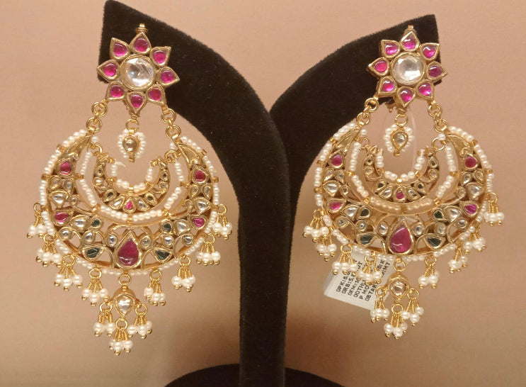 925 Silver Amalka Polki Chandbali Earring - Amrrutam Jewellery