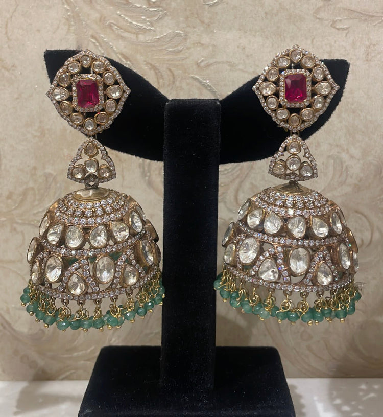 925 Silver Chandrapura Polki Jhumka Earring - Amrrutam 