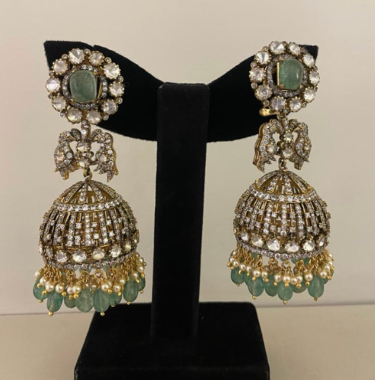 925 Silver Chandrakala Polki Jhumka Earring - Amrrutam 