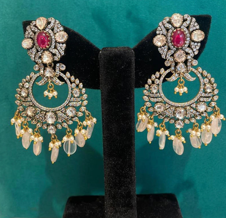 925 Silver Chandni Polki Chandbali Earring - Amrrutam 