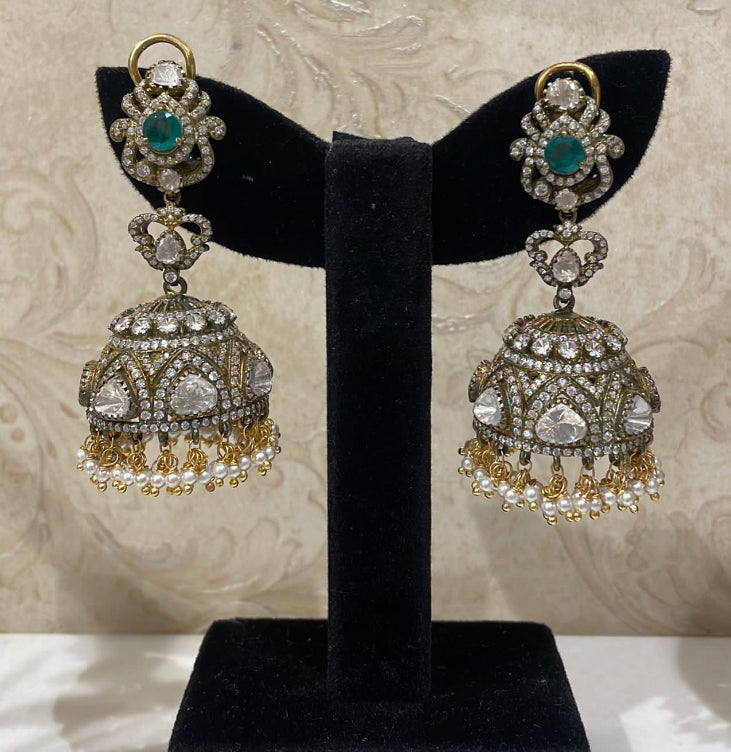925 Silver Chandni Polki Jhumka Earring - Amrrutam 