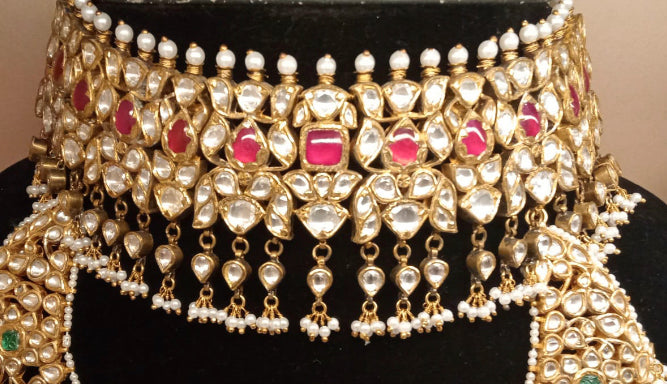 925 Silver Ikshata Polki Choker Necklace - Amrrutam Jewellery