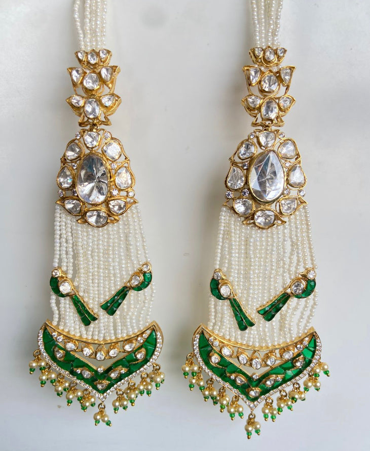 925 Silver Green Bridal Polki Pearl Earrings - Amrrutam