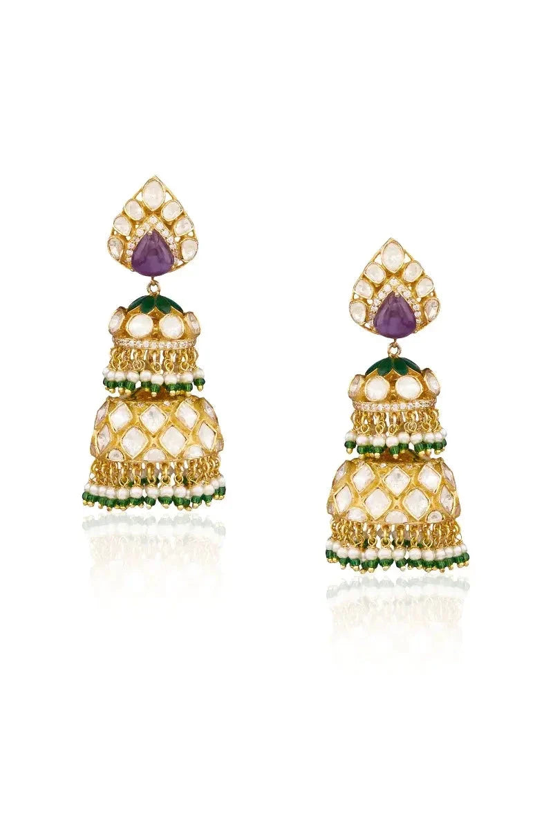 925 Silver Polki Wedding Jhumka Earrings - Amrrutam