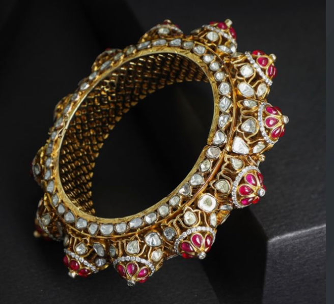 925 Silver Suneri Gajra Polki Bangle - Amrrutam Jewellery
