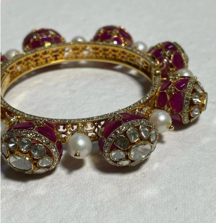 925 Silver Avedha Gajra Polki Bangle - Amrrutam Jewellery