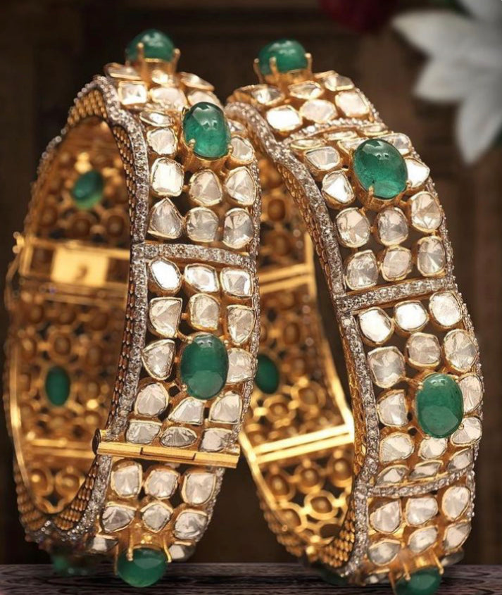 925 Silver Noori Gajra Polki Bangle Set - Amrrutam Jewellery