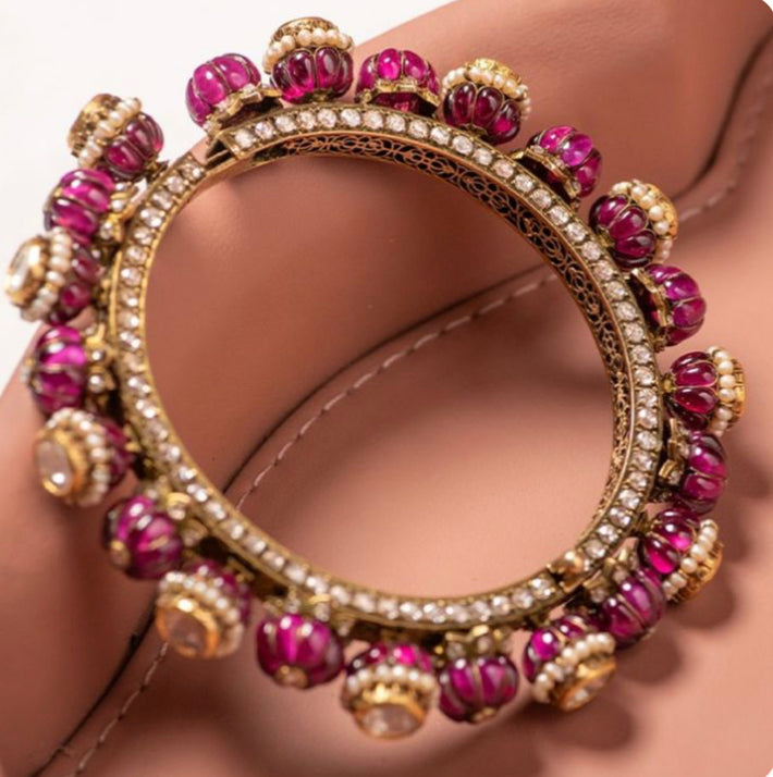 925 Silver Ramiya Gajra Polki Bangle - Amrrutam Jewellery