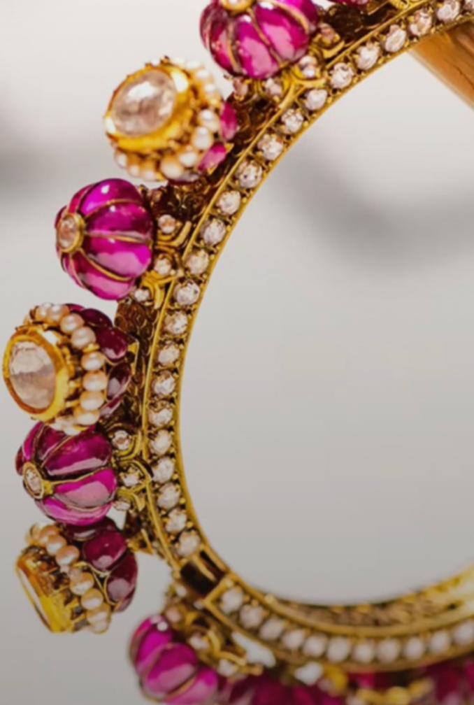 925 Silver Ramiya Gajra Polki Bangle - Amrrutam Jewellery