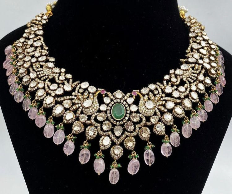 925 Silver Paisley Pastel Victorian Necklace - Amrrutam Jewellery