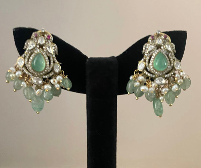 925 Silver Drivya Polki Drop Earring - Amrrutam Jewellery