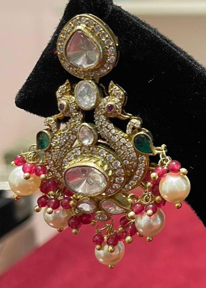 925 Silver Tarini Victorian Polki Earring - Amrrutam Jewellery