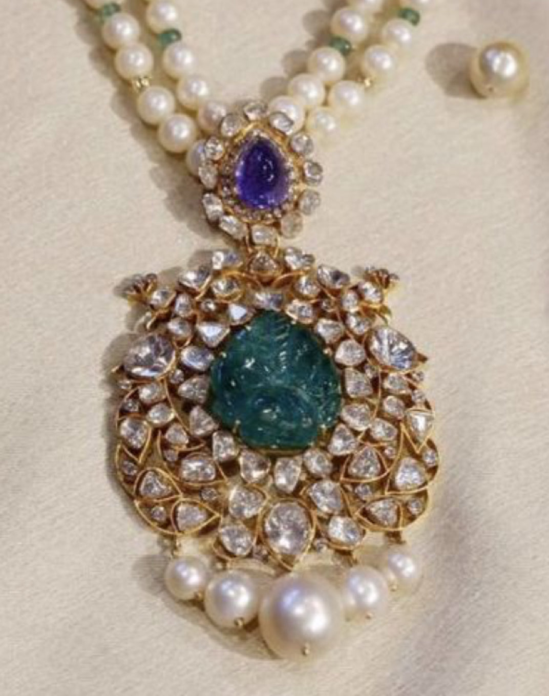 925 Silver Firozha Polki Pendant Necklace - Amrrutam Jewellery