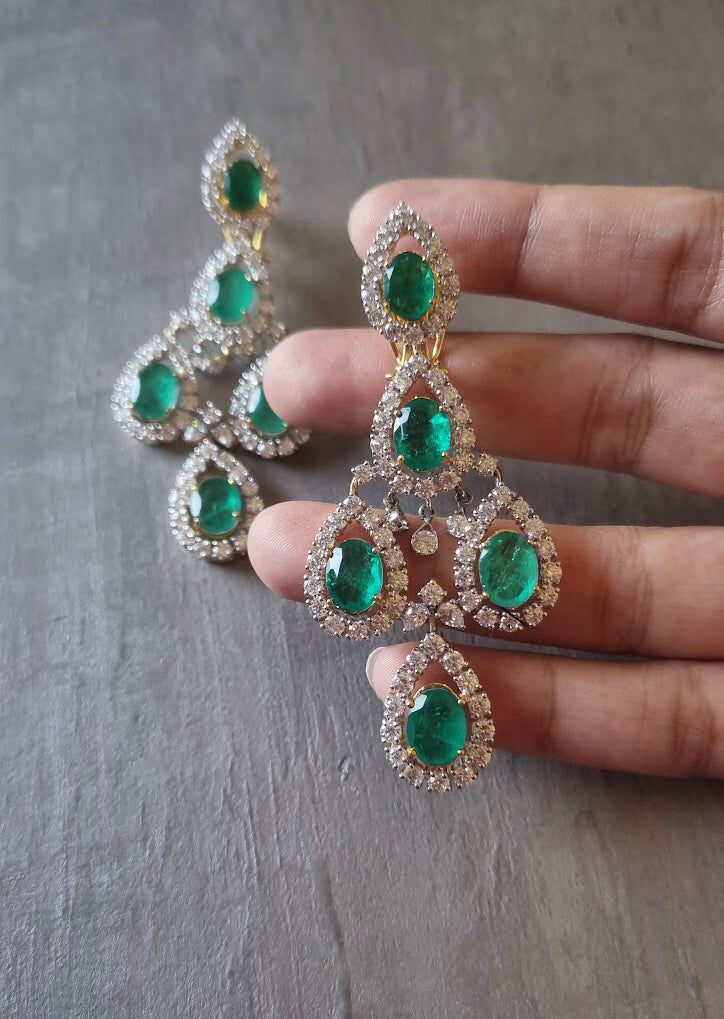 925 Silver Vivietta Emerald CZ Cocktail Earrings - Amrrutam 