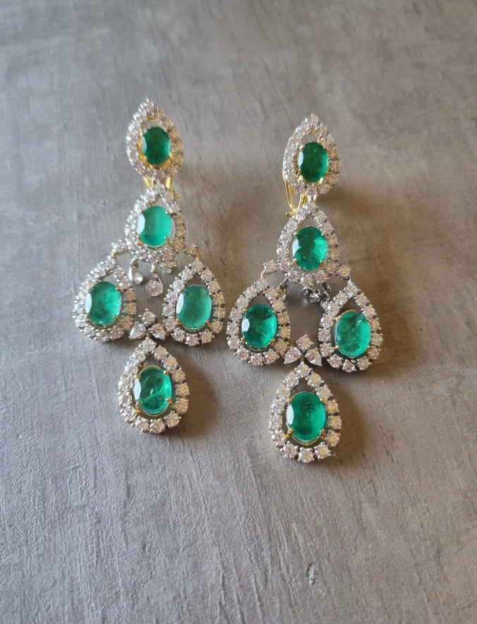 925 Silver Vivietta Emerald CZ Cocktail Earrings - Amrrutam 