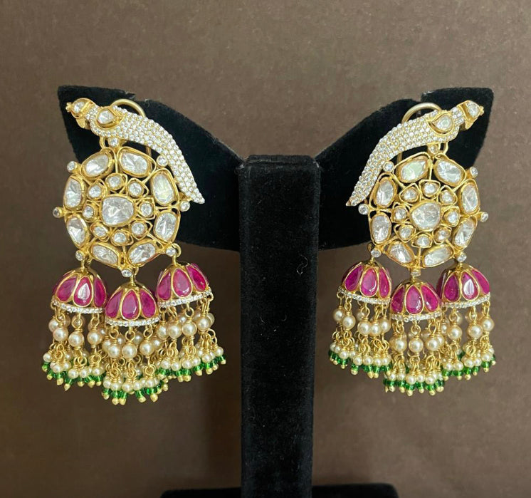 925 Silver Badari Polki Festive Earring - Amrrutam Jewellery
