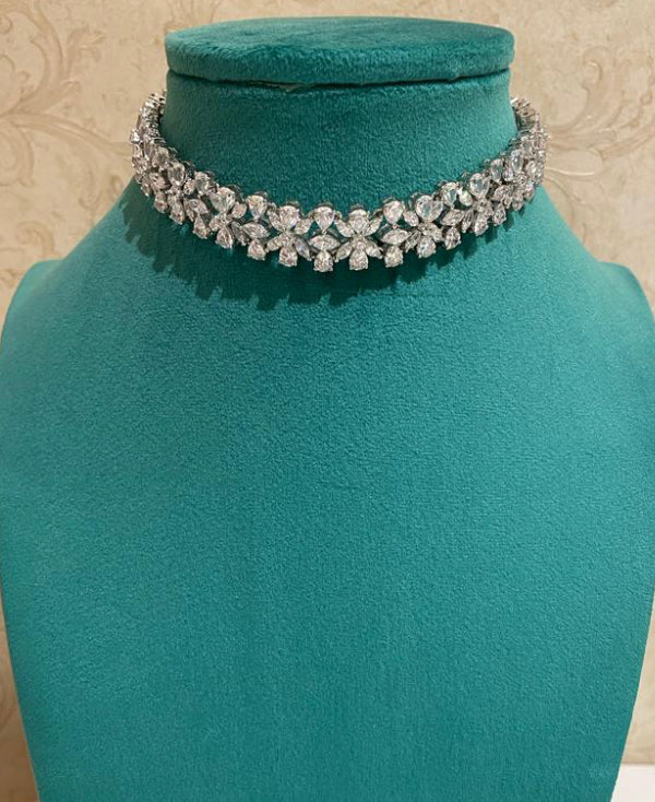 925 Silver Reva Statement CZ Choker Necklace - Amrrutam 