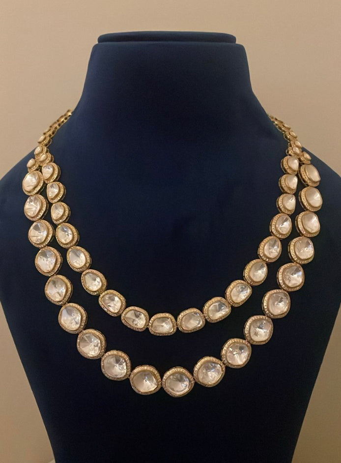 925 Silver Neelaya Polki Double Line Necklace - Amrrutam Jewellery