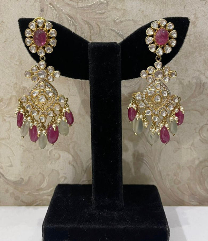 925 Silver Kaavya Polki Drop Earrings - Amrrutam 