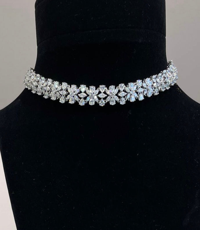 925 Silver Reva Statement CZ Choker Necklace - Amrrutam 