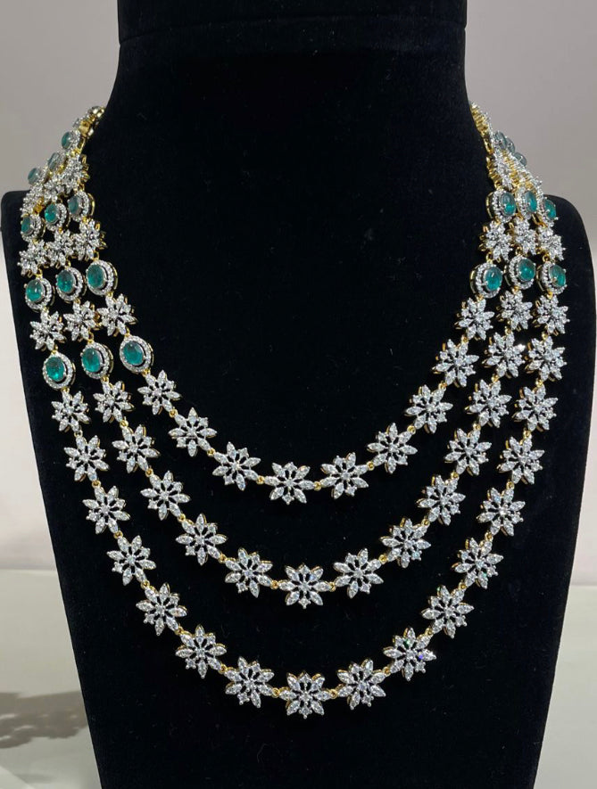 925 Silver Vatika Triple Layer CZ Necklace - Amrrutam 