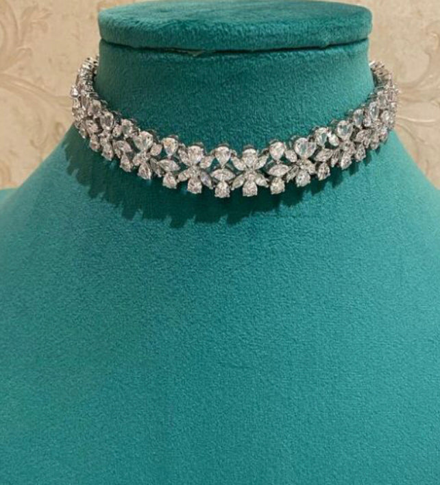 925 Silver Reva Statement CZ Choker Necklace - Amrrutam 