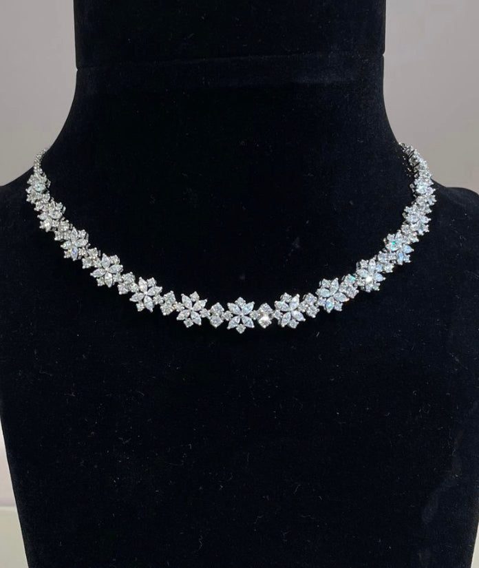 925 Silver Floral Statement CZ Necklace - Amrrutam 