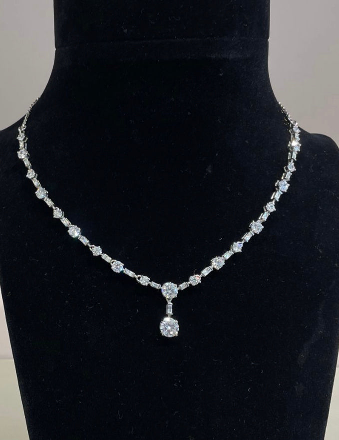 925 Silver Zaine Statement CZ Necklace - Amrrutam 