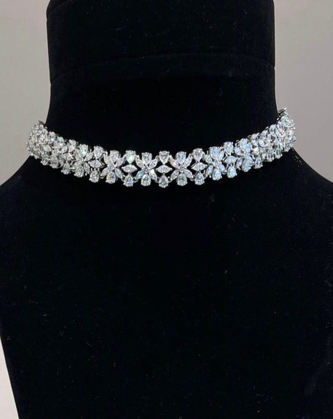 925 Silver Reva Statement CZ Choker Necklace - Amrrutam 