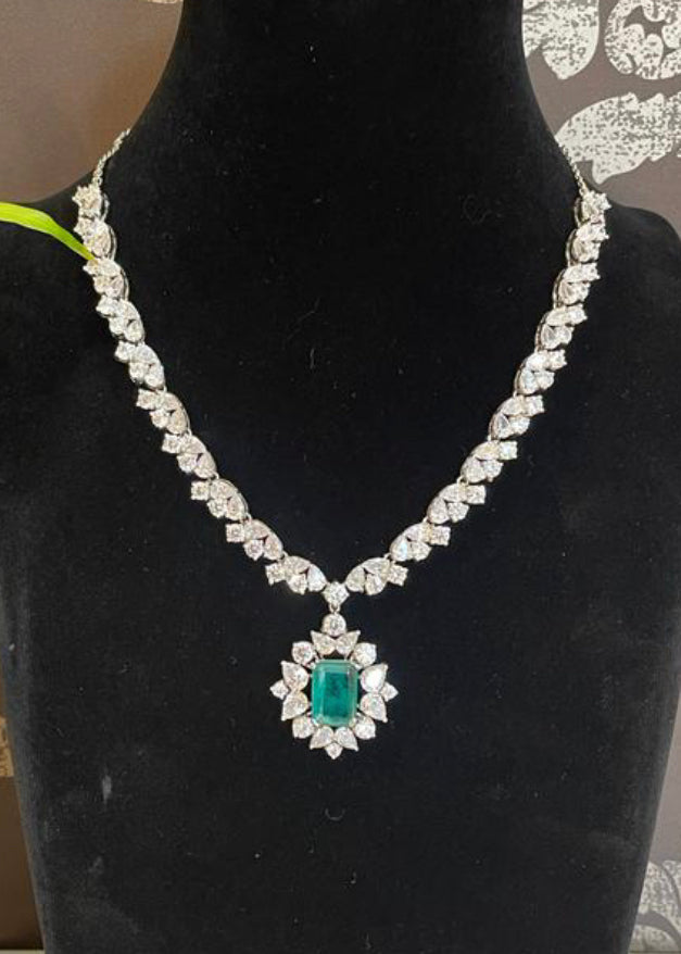 925 Silver Navina Emerald CZ Necklace - Amrrutam 