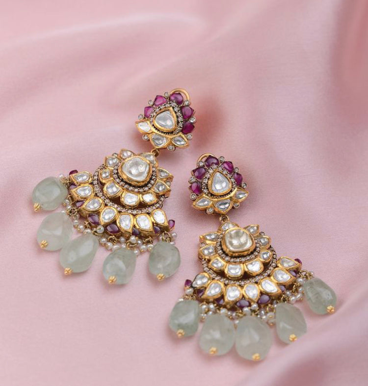 925 Silver Nirma Polki Earrings - Amrrutam Jewellery