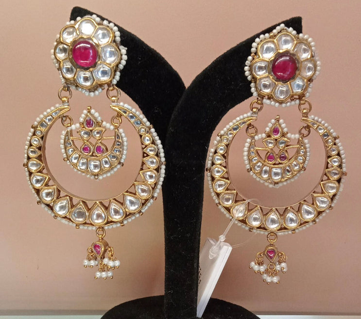 925 Silver Hunar Polki Chandbali Earring - Amrrutam Jewellery