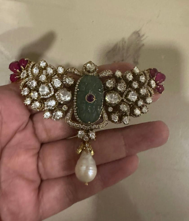 925 Silver Moraya Polki Necklace - Amrrutam 