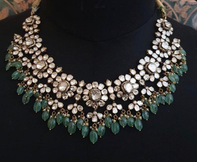 925 Silver Harsha Floral Polki Necklace - Amrrutam Jewellery
