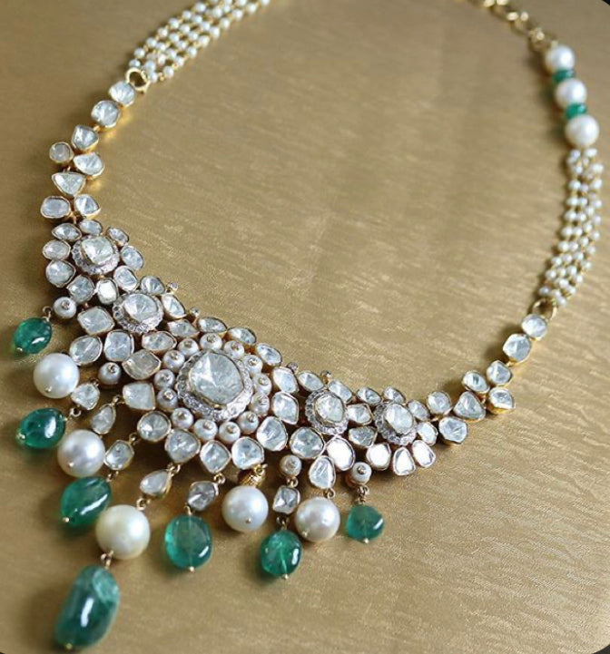925 Silver Giravat Polki Choker Necklace - Amrrutam Jewellery
