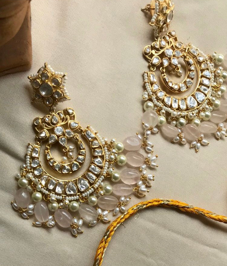 pink chaandbali earrings for wedding