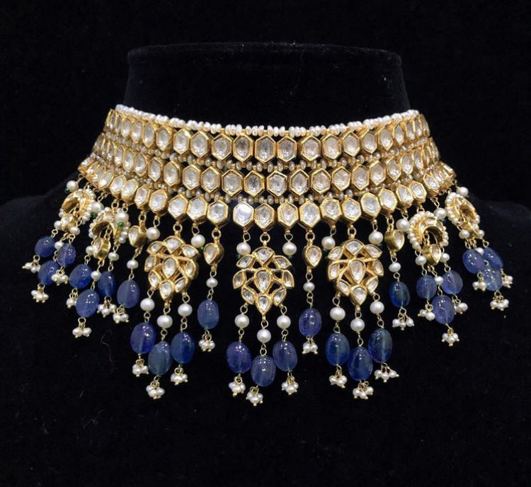925 Silver Devrani Polki Choker Necklace - Amrrutam Jewellery