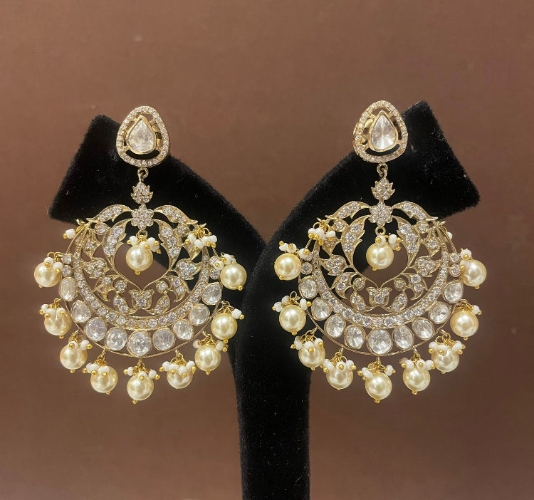 925 Silver Saniya Polki Chandbali Earring