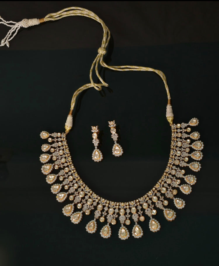925 Silver Shanaya Polki Festive Necklace Set - Amrrutam Jewellery