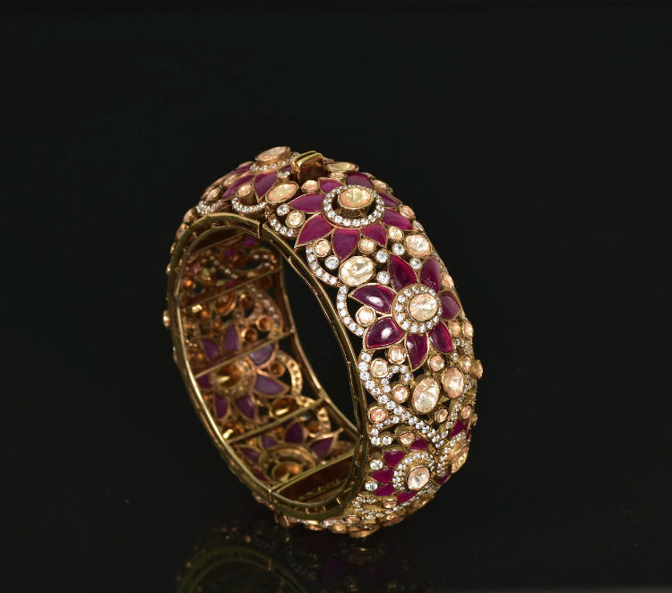 925 Silver Mariah Victorian Polki Bangle - Amrrutam Jewellery