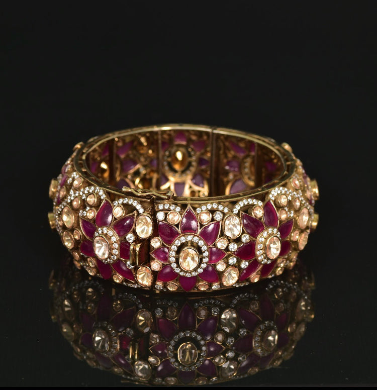 925 Silver Mariah Victorian Polki Bangle - Amrrutam Jewellery