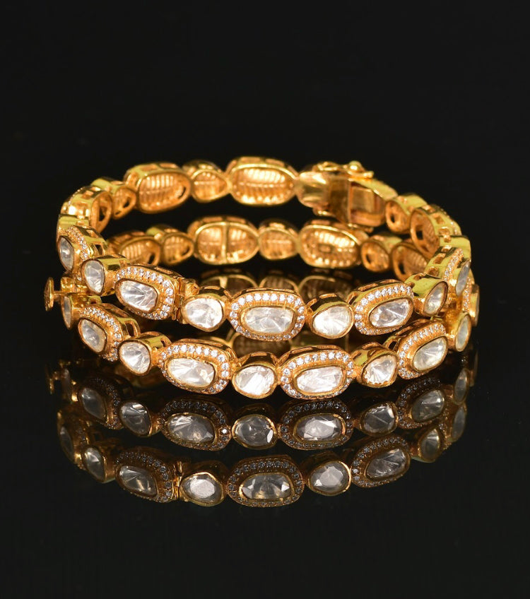 925 Silver Shanaya Polki Bangle Set - Amrrutam Jewellery