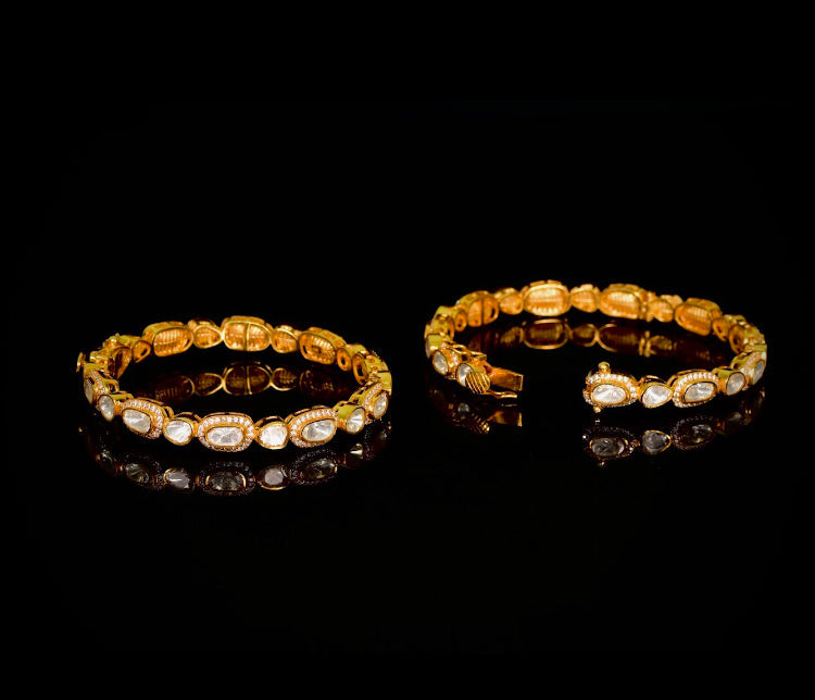 925 Silver Shanaya Polki Bangle Set - Amrrutam Jewellery