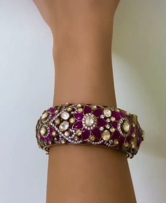 925 Silver Mariah Victorian Polki Bangle - Amrrutam Jewellery