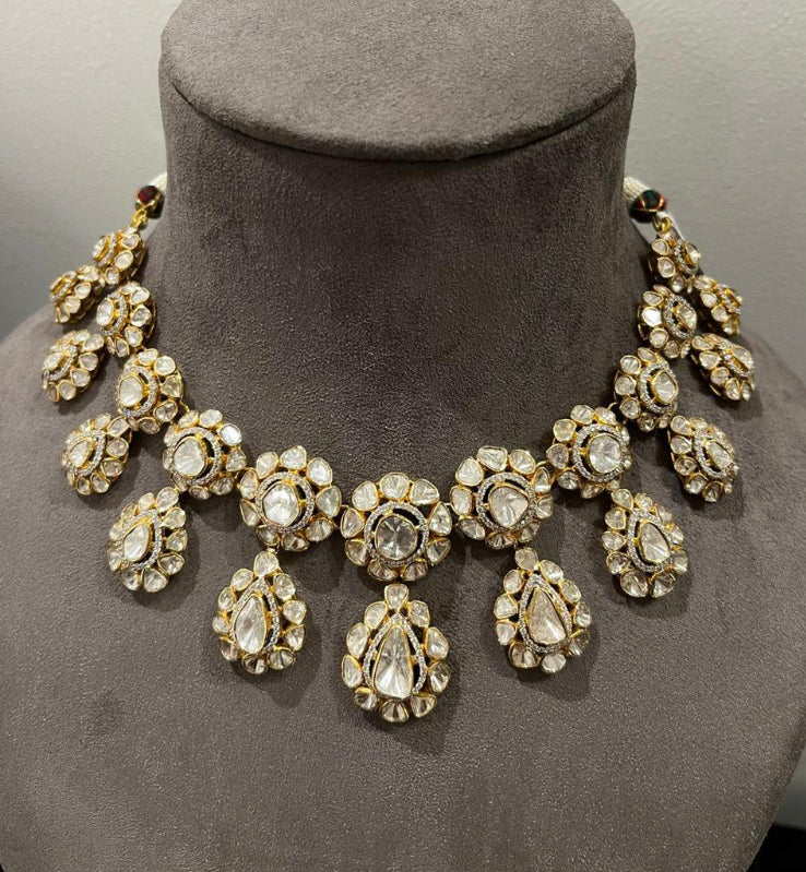925 Silver Rukmani Rani Polki Necklace Set