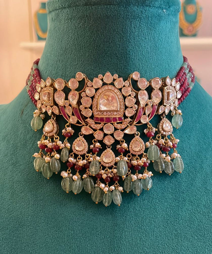 925 Silver Tanasha Kundan Choker Necklace - Amrrutam Jewellery